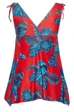YOURS Curve Red Palm Leaf Plunge Tummy Control Swim Dress -JOICY Clothing Shop f222b588 f925 41 150269 Y
