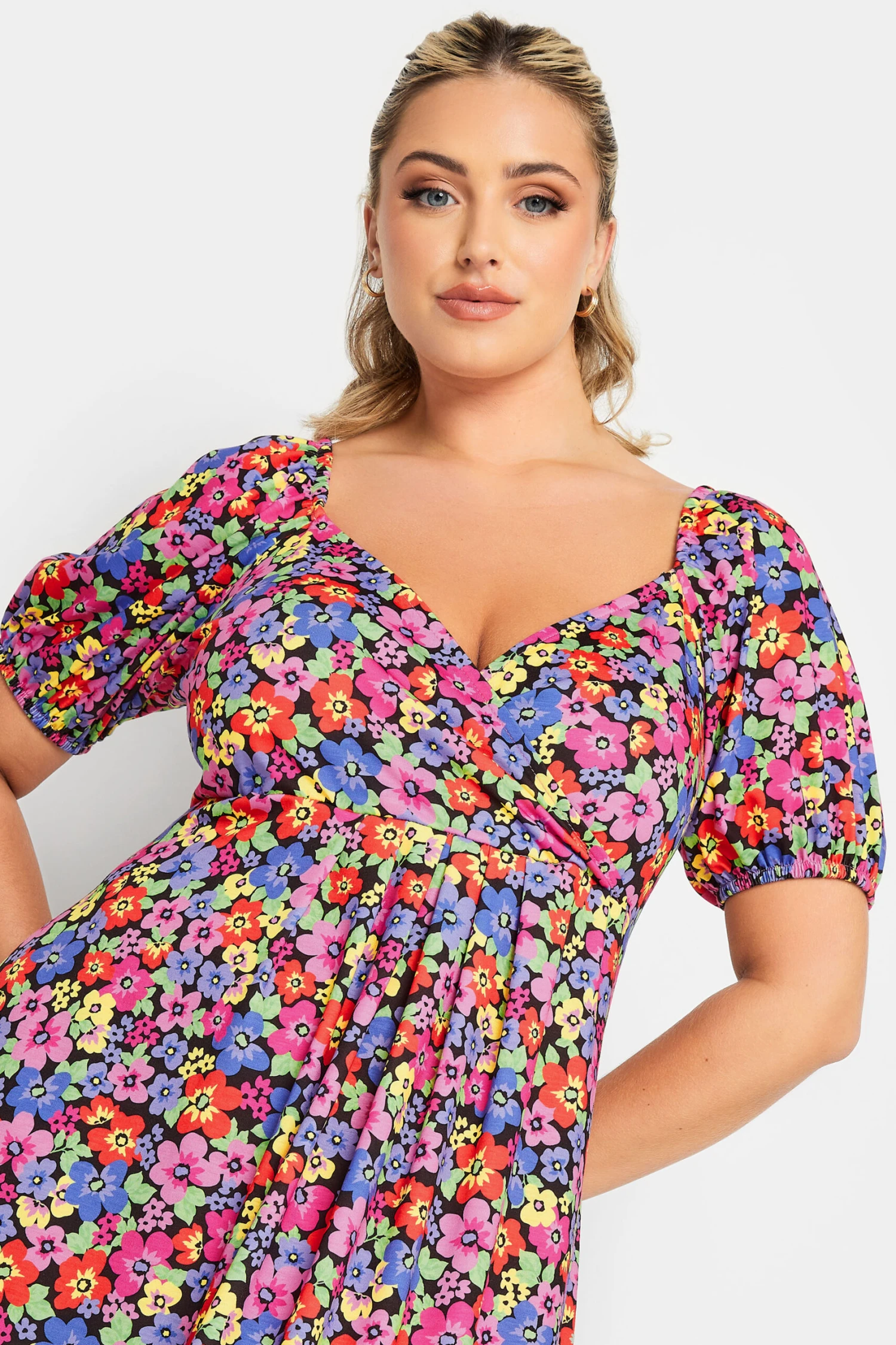 LIMITED COLLECTION Curve Black & Pink Floral Wrap Maxi Dress 3 LIMITED COLLECTION Curve Black & Pink Floral Wrap Maxi Dress - Image 3