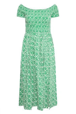YOURS Curve Green Floral Shirred Bardot Maxi Dress -JOICY Clothing Shop f3865df5 159c 4d 137099 X