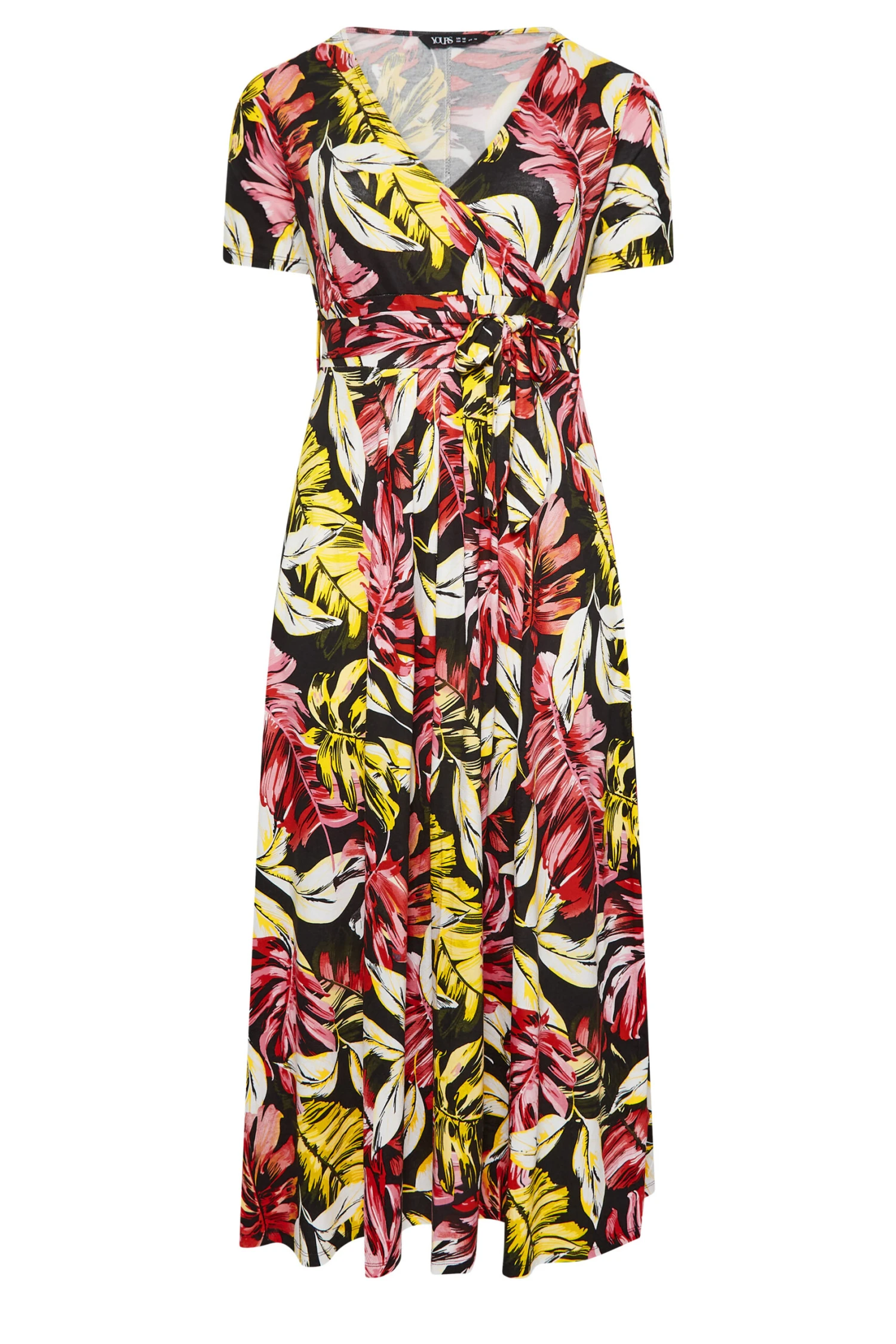 YOURS Curve Black Leaf Print Front Tie Maxi Dress 5 YOURS Curve Black Leaf Print Front Tie Maxi Dress - Image 5