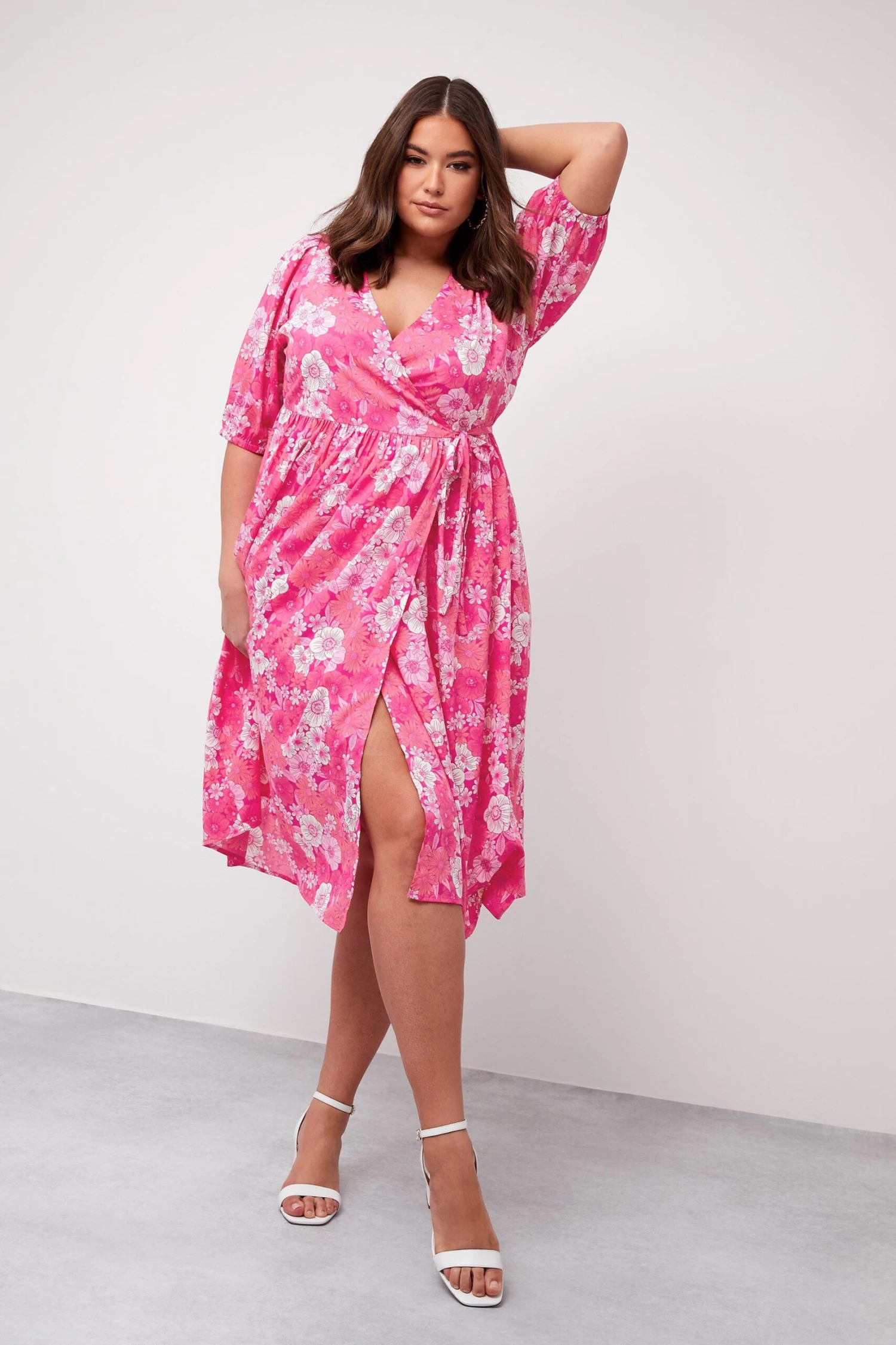 LIMITED COLLECTION Curve Pink Floral Wrap Midaxi Dress 4 LIMITED COLLECTION Curve Pink Floral Wrap Midaxi Dress - Image 4