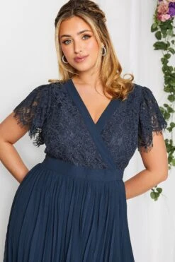 YOURS LONDON Curve Navy Blue Lace Wrap Pleated Midi Dress -JOICY Clothing Shop f42d2e6c cc91 43 161898 D
