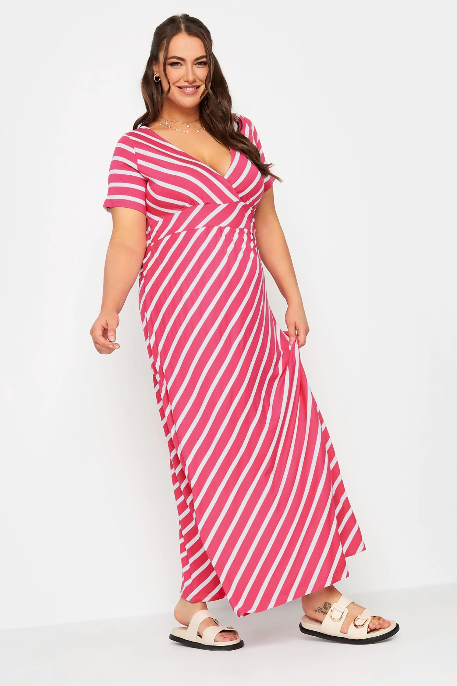 YOURS Curve Pink Stripe Swing Maxi Dress 1 YOURS Curve Pink Stripe Swing Maxi Dress