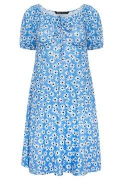 YOURS PETITE Curve Blue Daisy Print Ruched Front Dress -JOICY Clothing Shop f4b14433 779b 42 174547 X