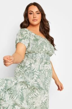 YOURS Curve Green Floral Print Bardot Maxi Dress -JOICY Clothing Shop f5a2457a f57f 42 137422 D