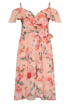 YOURS LONDON Curve Pink Cold Shoulder Floral Wrap Dress -JOICY Clothing Shop f6a211ef ebdf 45 162050 X