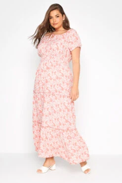 YOURS Curve Pink Floral Bardot Maxi Dress