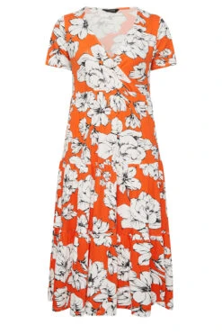 YOURS Curve Orange Floral V-Neck Tiered Wrap Dress -JOICY Clothing Shop facc8f00 e248 43 301895 X