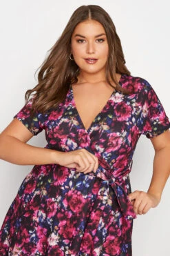 YOURS LONDON Curve Pink & Blue Floral Wrap Skater Dress -JOICY Clothing Shop fad0d0c9 f9d7 40 161791 D