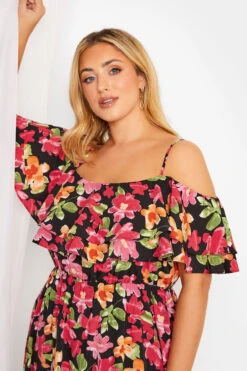 YOURS LONDON Curve Black Floral Bardot Ruffle Maxi Dress -JOICY Clothing Shop fd5a153a 90ab 46 161956 E