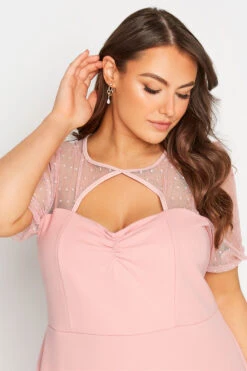 YOURS LONDON Curve Pink Polka Dot Mesh Midi Skater Dress 8 YOURS LONDON Curve Pink Polka Dot Mesh Midi Skater Dress -JOICY Clothing Shop fe166849 eb3b 4c 161379 D