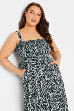YOURS Curve Black Leaf Print Shirred Maxi Dress -JOICY Clothing Shop fe323d55 d453 47 137426 D