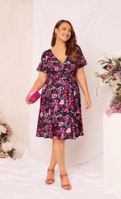 YOURS LONDON Curve Pink & Blue Floral Wrap Skater Dress -JOICY Clothing Shop ff953a55 b184 42 161791 L1