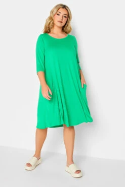 YOURS Curve Green Drape Pocket Dress